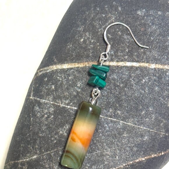 2/$20, Multicolor Agate Green Malachite Earrings, Gemstone +Sterling Silver Hook - Picture 6 of 11